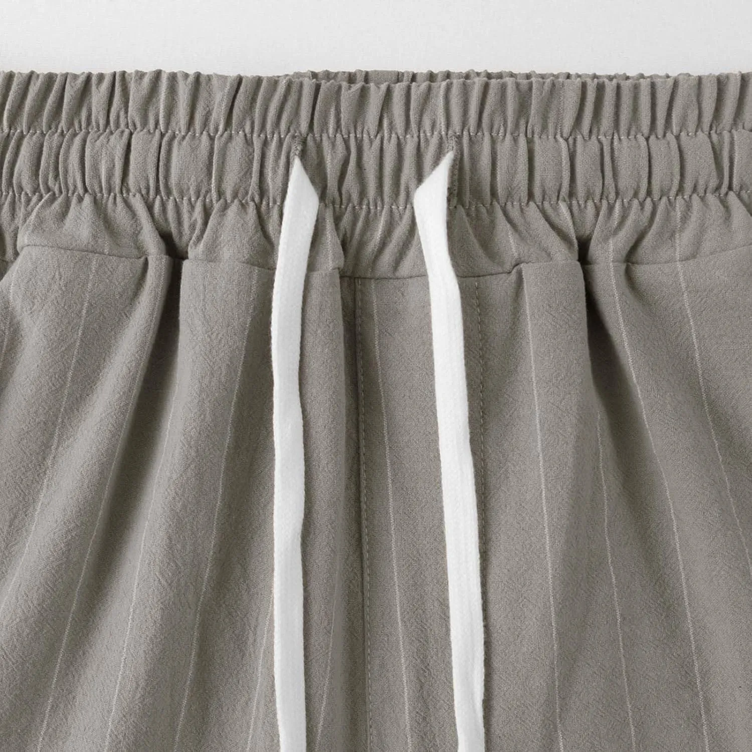 Mens Cotton Linen Pants Striped Elastic Waist Lightweight Casual Pant Relaxed Fit Beach Outfits Breathable with Pockets