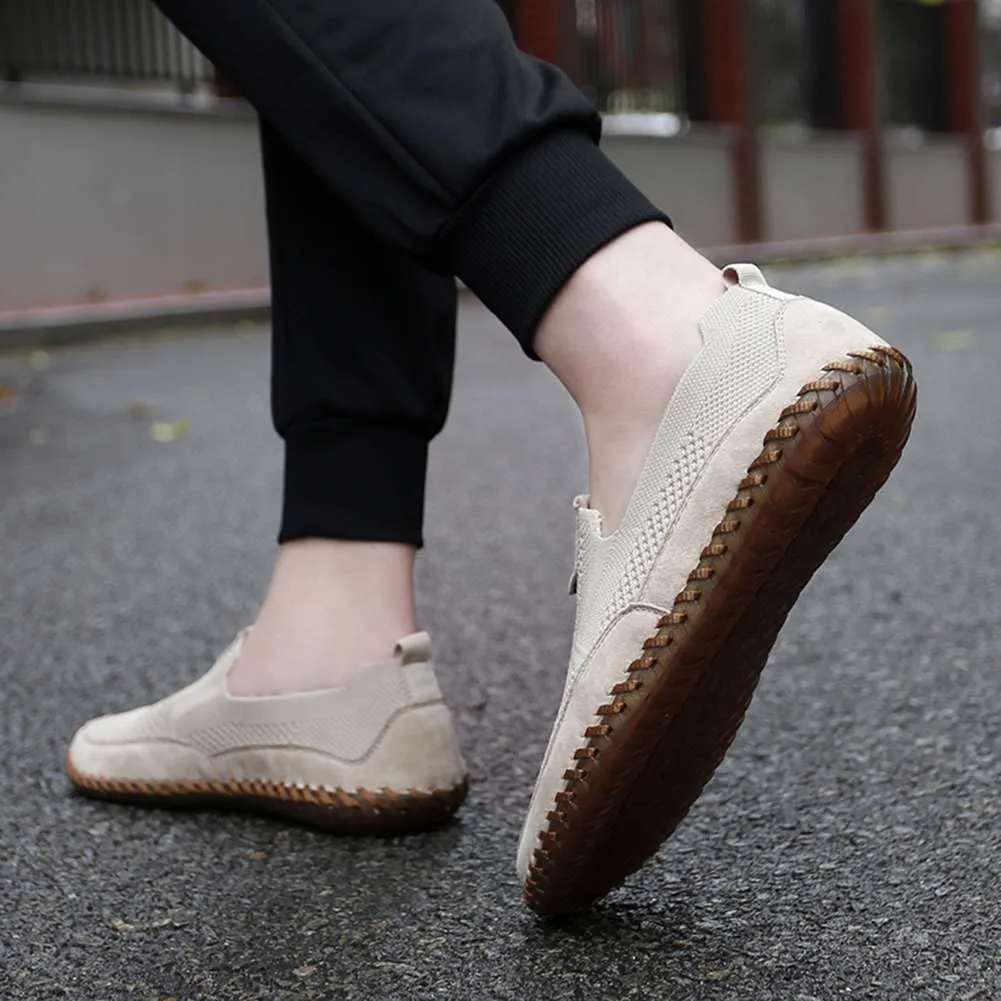 Men's Genuine Leather Loafer Shoes Slip On Soft Walking Shoes Perforated Driving Shoes