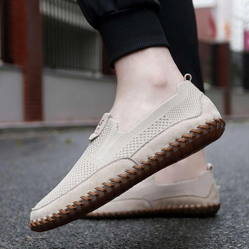 Men's Genuine Leather Loafer Shoes Slip On Soft Walking Shoes Perforated Driving Shoes