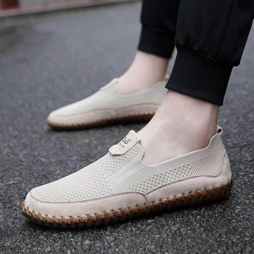 Men's Genuine Leather Loafer Shoes Slip On Soft Walking Shoes Perforated Driving Shoes