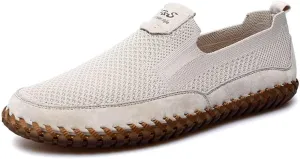 Men's Genuine Leather Loafer Shoes Slip On Soft Walking Shoes Perforated Driving Shoes