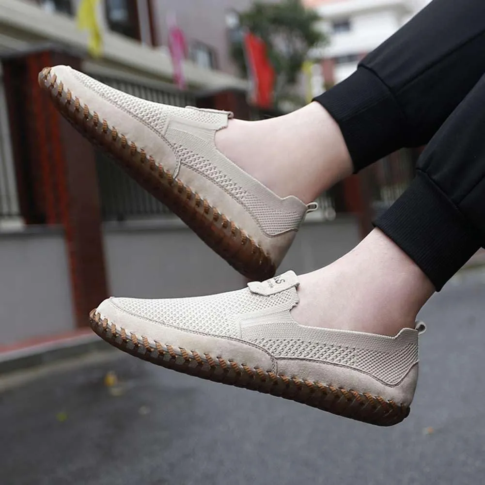 Men's Genuine Leather Loafer Shoes Slip On Soft Walking Shoes Perforated Driving Shoes