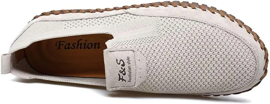Men's Genuine Leather Loafer Shoes Slip On Soft Walking Shoes Perforated Driving Shoes