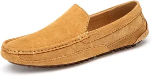 Men's Handmade Suede Wide Plain Toe Driving Penny Loafers Slip on Flat Casual Dress Boat Shoes Classic British Soft Sole Business Moccasins Formal Shoes