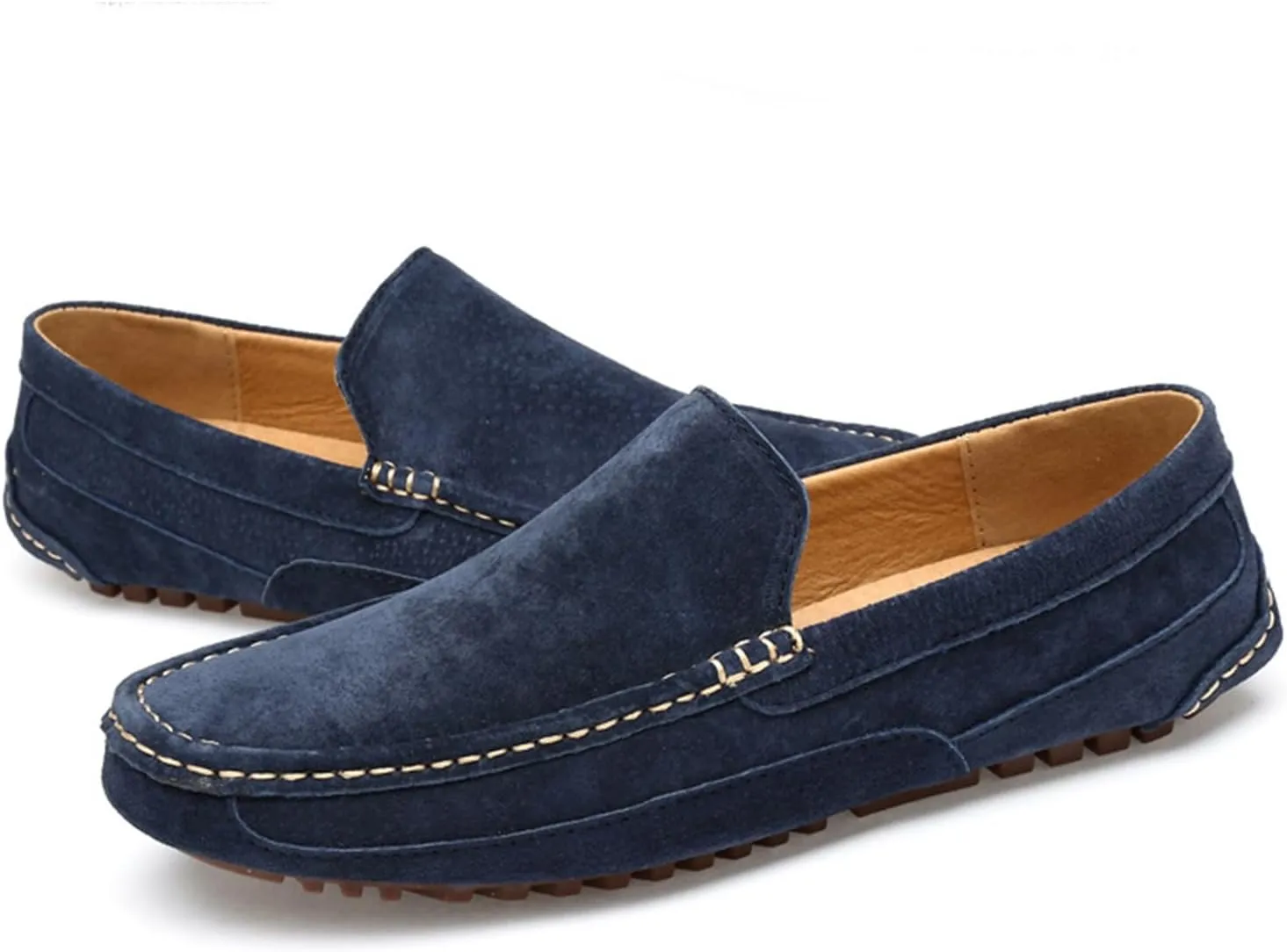 Men's Handmade Suede Wide Plain Toe Driving Penny Loafers Slip on Flat Casual Dress Boat Shoes Classic British Soft Sole Business Moccasins Formal Shoes