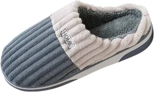 Mens Indoor Slippers Striped Plush Lined House Slippers for Men Non Slip Sort Sole Slipper Women Cotton Slippers