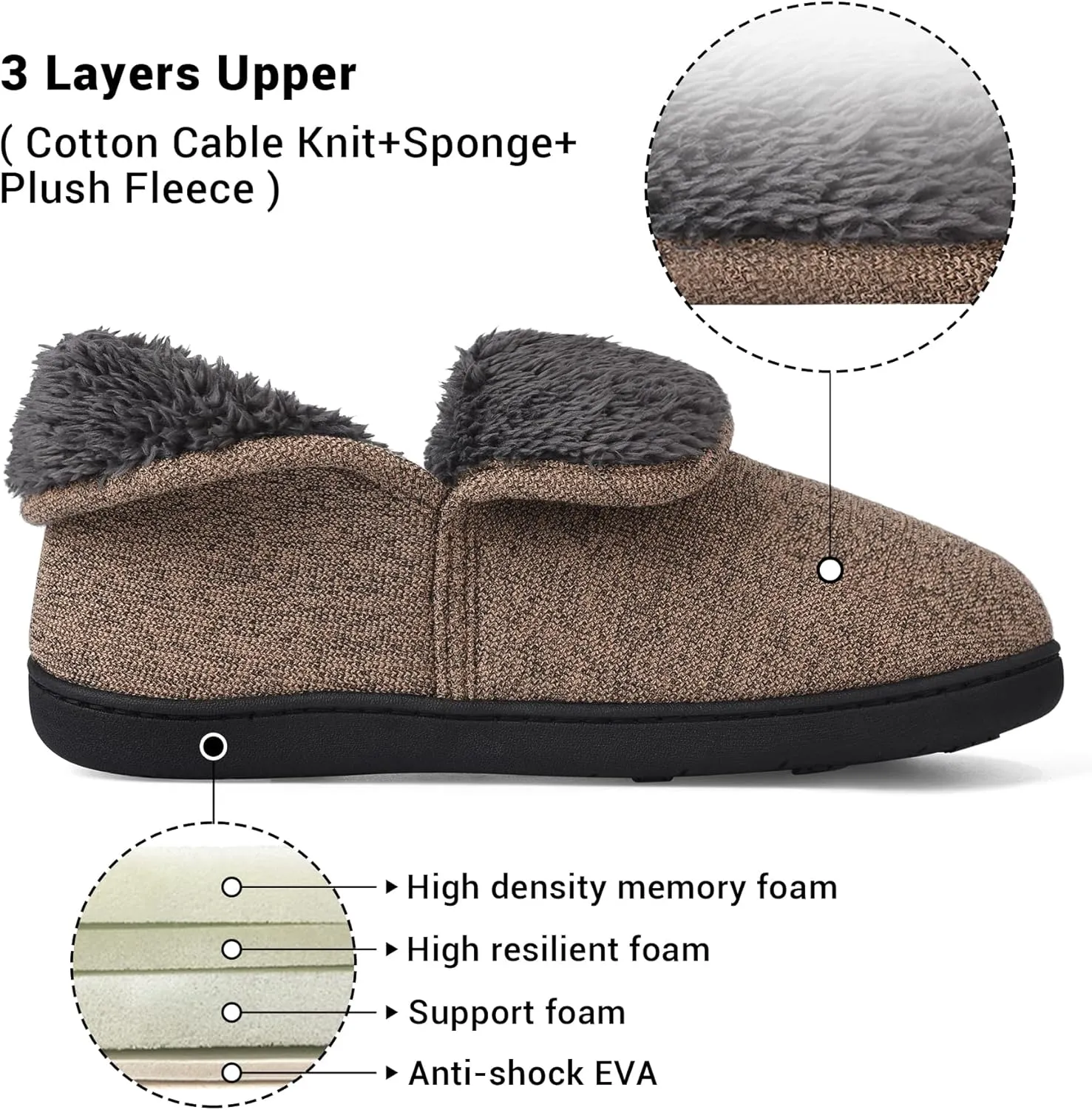 Mens Knit Bootie Slippers Comfy Casual Memory Foam Boot Slipper Indoor Outdoor House Shoes
