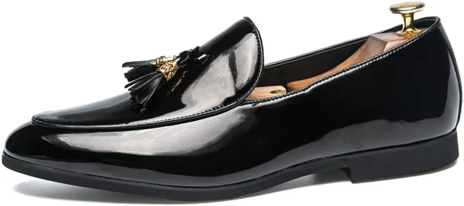 Men's Loafer Casual British Fashion Tassel Cover Foot Patent Leather Cover Foot Patent Leather Formal Shoes