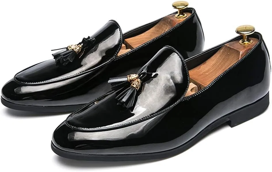 Men's Loafer Casual British Fashion Tassel Cover Foot Patent Leather Cover Foot Patent Leather Formal Shoes