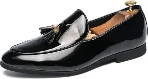 Men's Loafer Casual British Fashion Tassel Cover Foot Patent Leather Cover Foot Patent Leather Formal Shoes