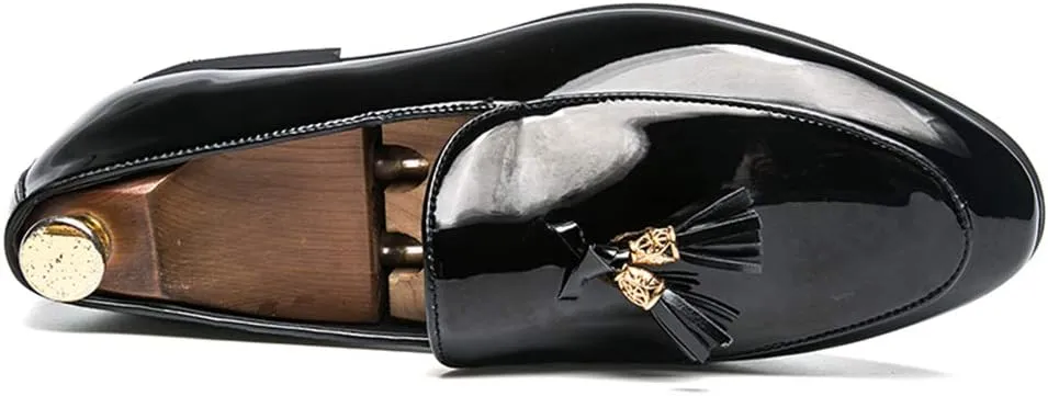 Men's Loafer Casual British Fashion Tassel Cover Foot Patent Leather Cover Foot Patent Leather Formal Shoes