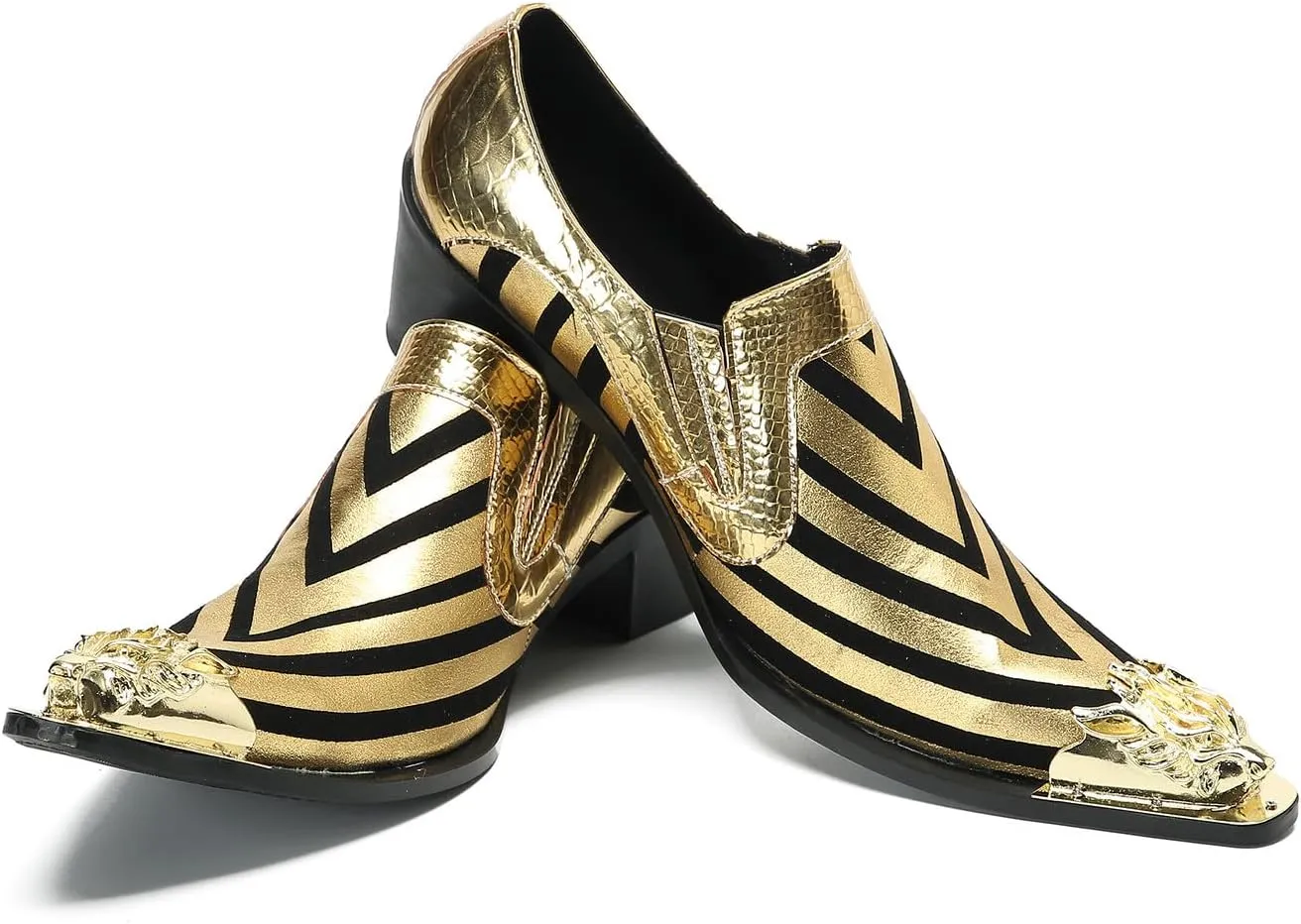 Men's Loafers Slip On Casual Dress Shoes Metal-Tip Toe Genuine Leather Penny Loafers Fashion Wedding Porm Party Moccasins Disco Singer Tuxedo Shoes for Men