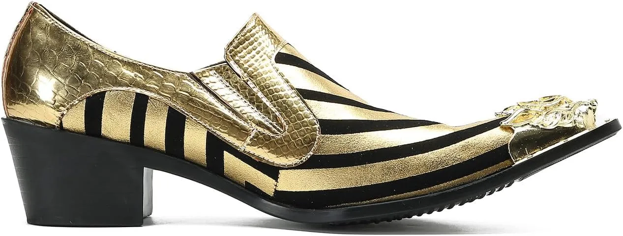 Men's Loafers Slip On Casual Dress Shoes Metal-Tip Toe Genuine Leather Penny Loafers Fashion Wedding Porm Party Moccasins Disco Singer Tuxedo Shoes for Men