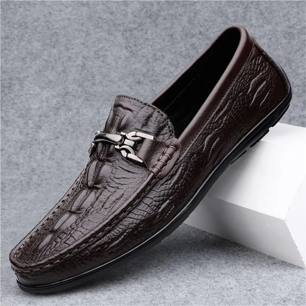 Mens Loafers Slip On Faux Crocodile Leather Driving Shoes Flat Heel Resistant Comfortable Wedding Fashion Lightweight Casual