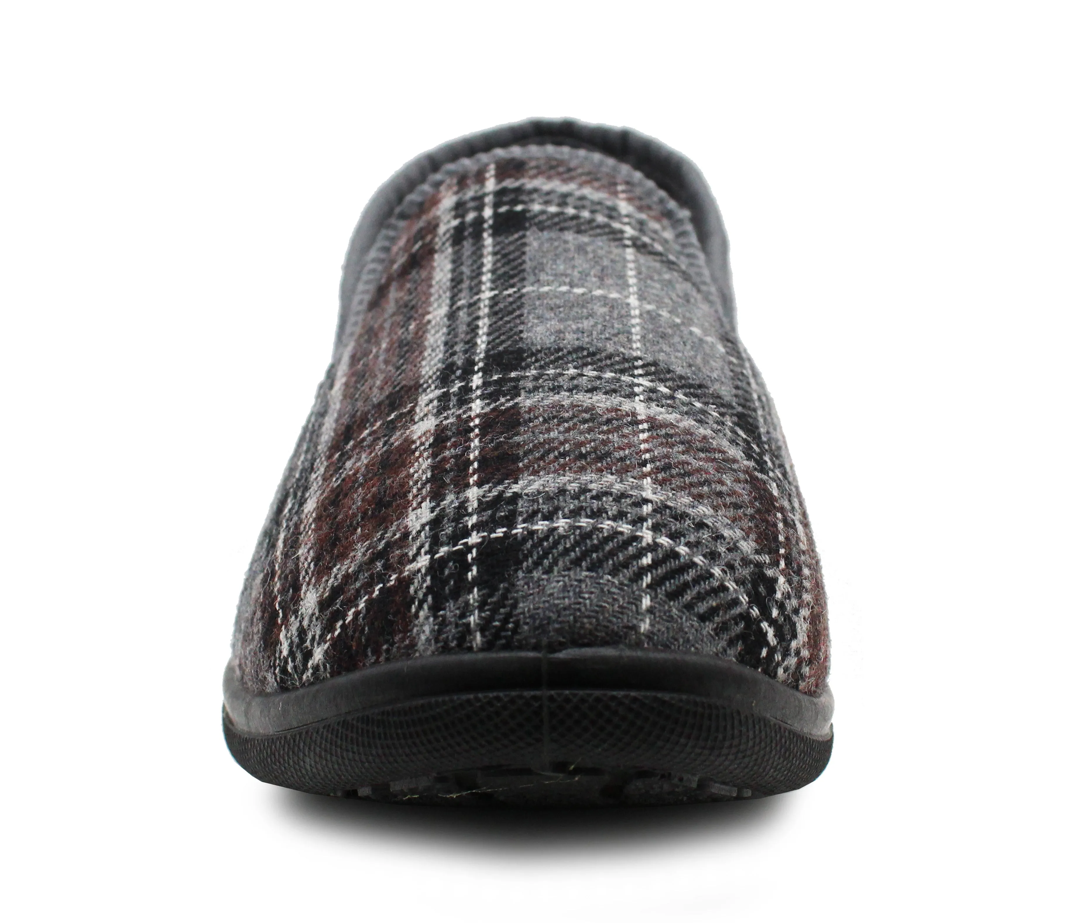 Mens Slip On Grey Check Faux Fur Lined Warm Winter Slippers