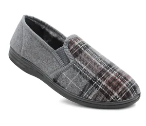 Mens Slip On Grey Check Faux Fur Lined Warm Winter Slippers