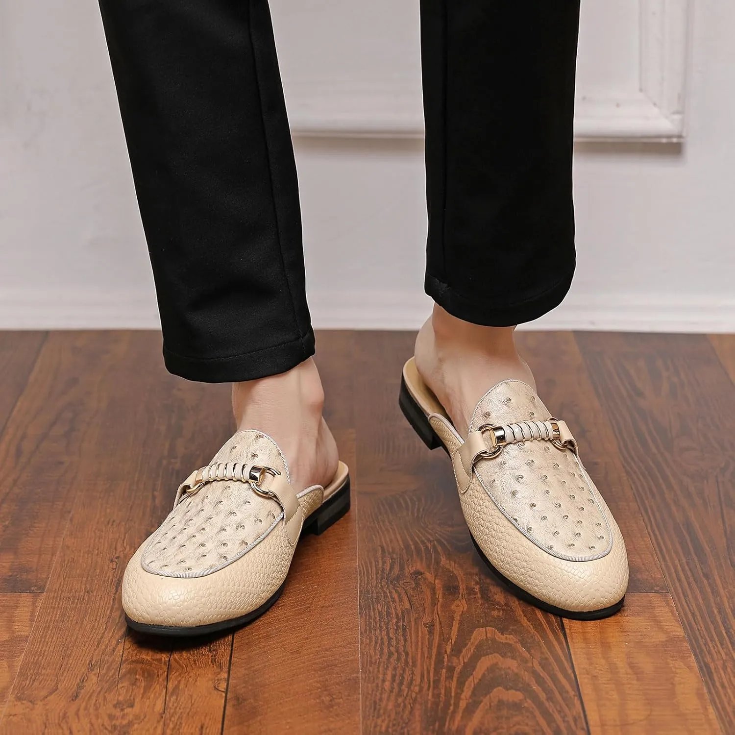 Men's Slip-on Mule Loafers, Fashion Breathable Leather Slip-on Shoes, Formal Wear Casual Backless Dress Slippers