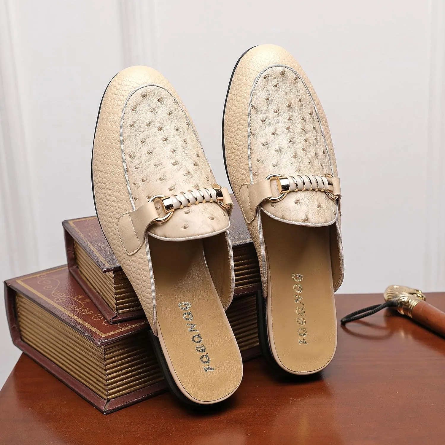 Men's Slip-on Mule Loafers, Fashion Breathable Leather Slip-on Shoes, Formal Wear Casual Backless Dress Slippers