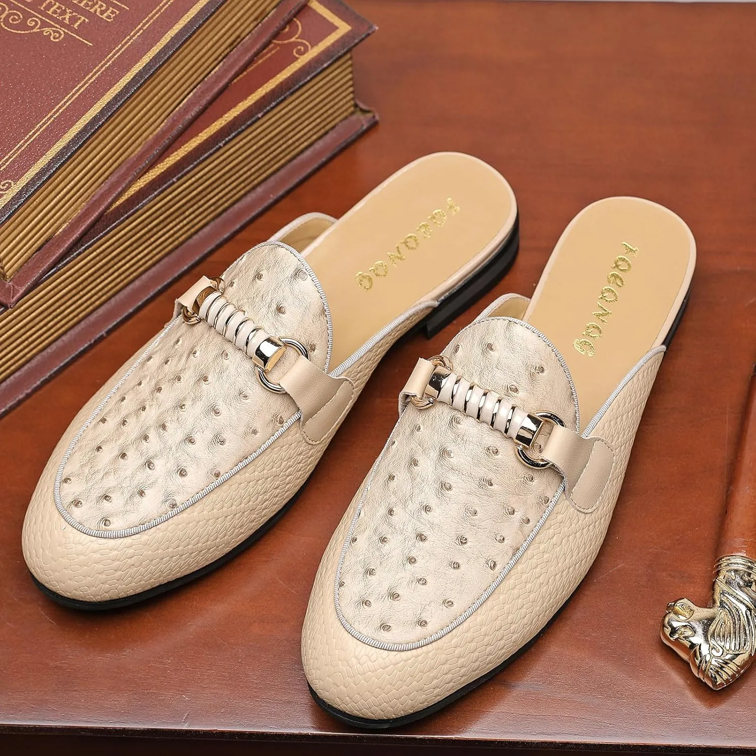 Men's Slip-on Mule Loafers, Fashion Breathable Leather Slip-on Shoes, Formal Wear Casual Backless Dress Slippers