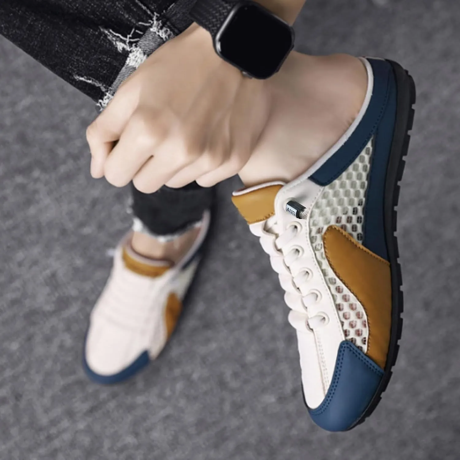 Men's Slip On Slippers Round Toe Full Covered Slippers Breathable Mesh Versatile Casual Shoes Walking Slides