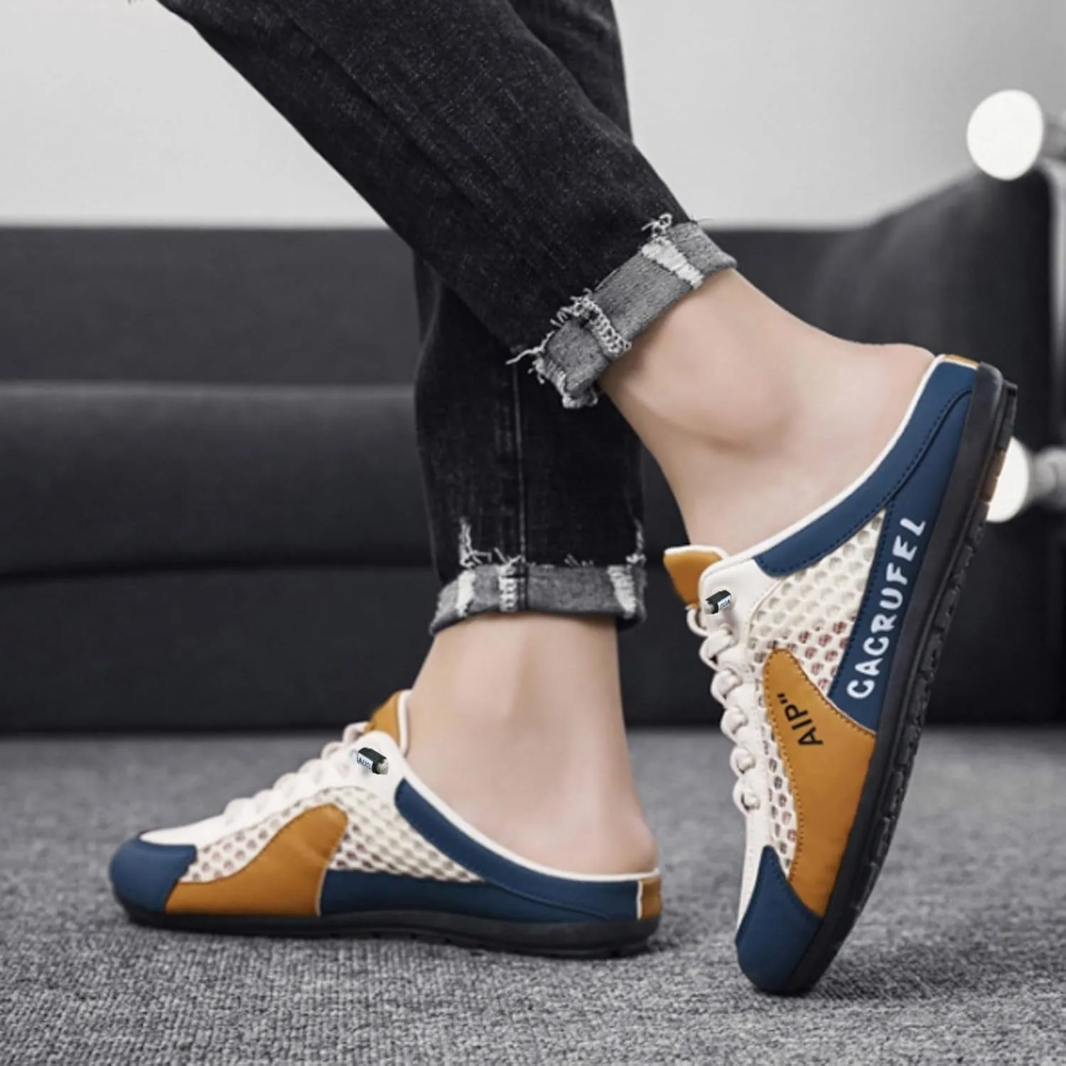 Men's Slip On Slippers Round Toe Full Covered Slippers Breathable Mesh Versatile Casual Shoes Walking Slides