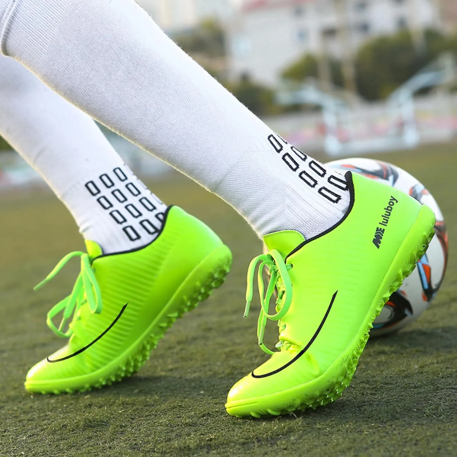 Men's Soccer Cleats Football Shoes Non-Slip Spikes Lace-Up Indoor TF Turf Futsal Running Sports Athletic Sneaker