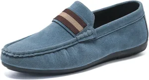 Men's Suede Flat Penny Loafers Retro Round Toe Non-Slip Slip-On Casual Walking Shoes Breathable and Comfortable Driving Shoes