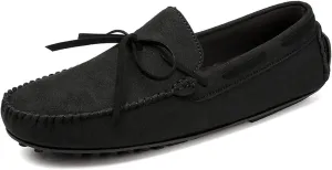 Men's Suede Leather Bow Tie Flat Loafers Classic Round Toe Non-Slip Soft Sole Driving Slip-On Business Moccasins Boat Shoes