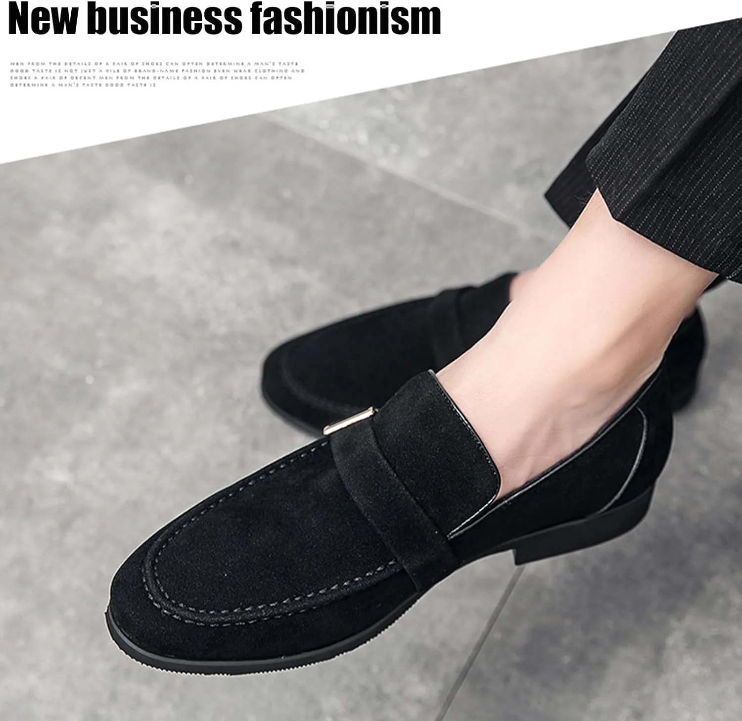 Men's Suede Penny Loafers Fashionable Metal Buckle Luxury Banquet Party Dress Shoes Comfortable Slip-On Moccasin Driving Loafers