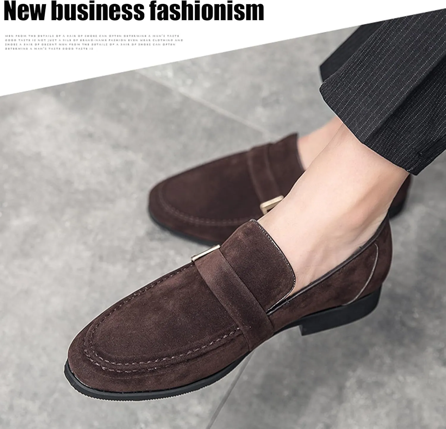 Men's Suede Penny Loafers Fashionable Metal Buckle Luxury Banquet Party Dress Shoes Comfortable Slip-On Moccasin Driving Loafers