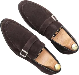 Men's Suede Penny Loafers Fashionable Metal Buckle Luxury Banquet Party Dress Shoes Comfortable Slip-On Moccasin Driving Loafers