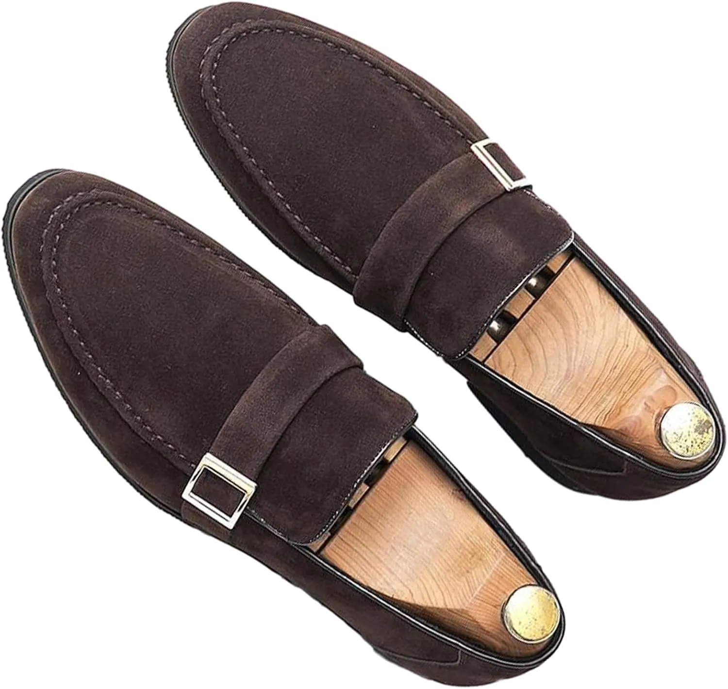 Men's Suede Penny Loafers Fashionable Metal Buckle Luxury Banquet Party Dress Shoes Comfortable Slip-On Moccasin Driving Loafers