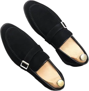 Men's Suede Penny Loafers Fashionable Metal Buckle Luxury Banquet Party Dress Shoes Comfortable Slip-On Moccasin Driving Loafers