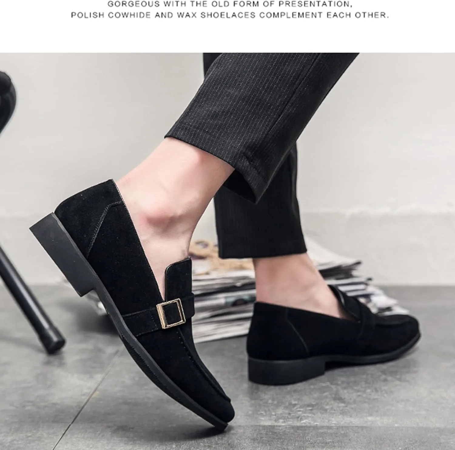 Men's Suede Penny Loafers Fashionable Metal Buckle Luxury Banquet Party Dress Shoes Comfortable Slip-On Moccasin Driving Loafers