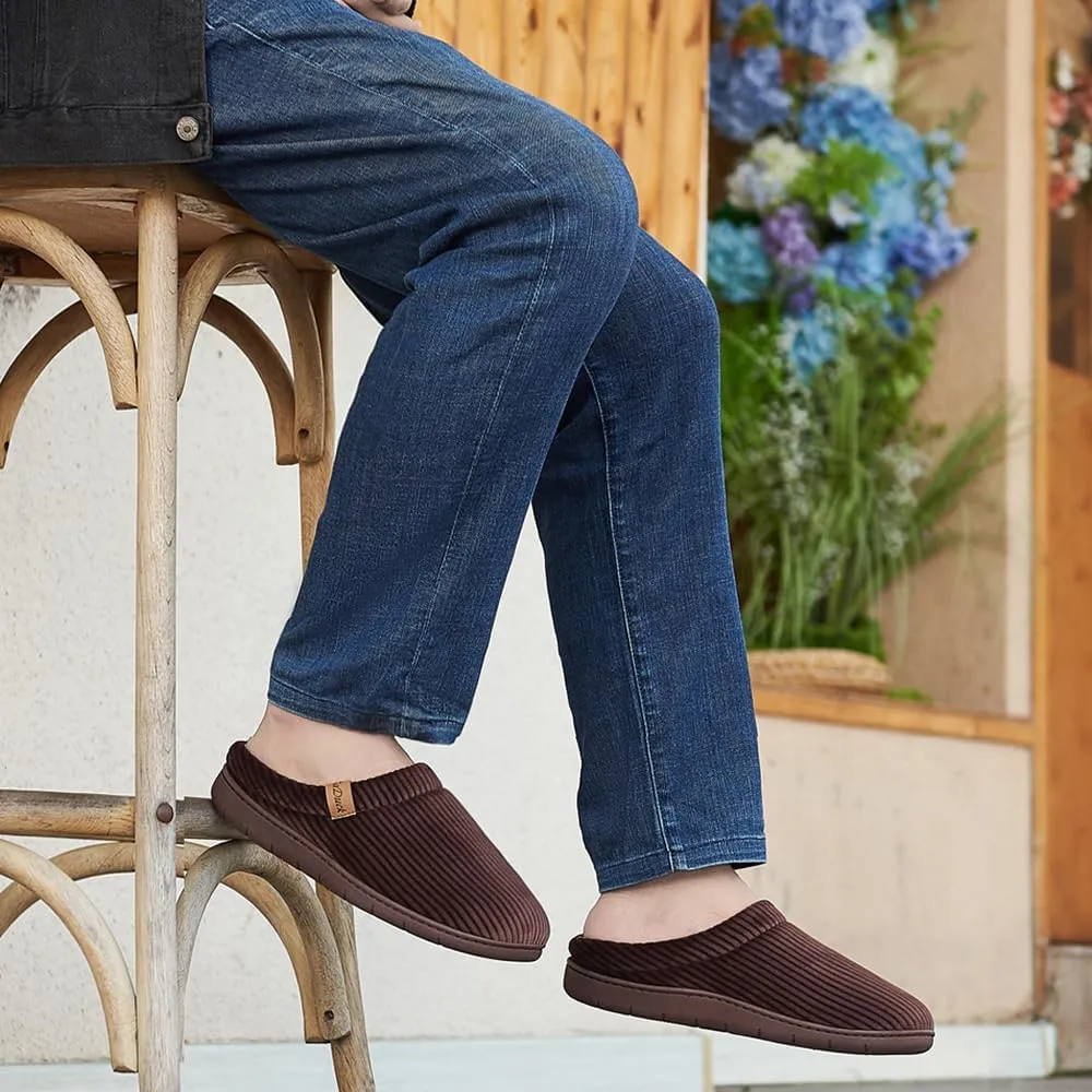 Men's Two-Tone Slippers with Arch Support Slip-On Warm House Shoes Cozy Memory Foam Indoor/Outdoor Breathable Slipper
