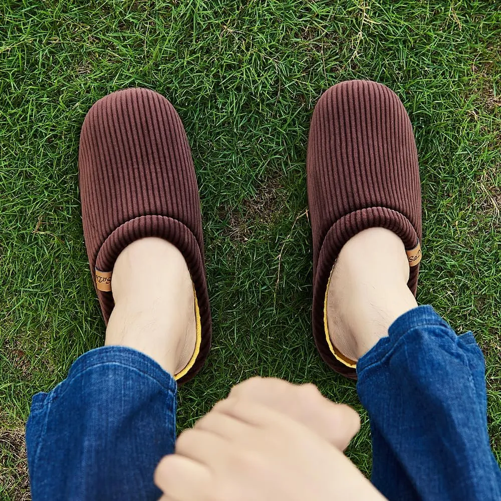 Men's Two-Tone Slippers with Arch Support Slip-On Warm House Shoes Cozy Memory Foam Indoor/Outdoor Breathable Slipper