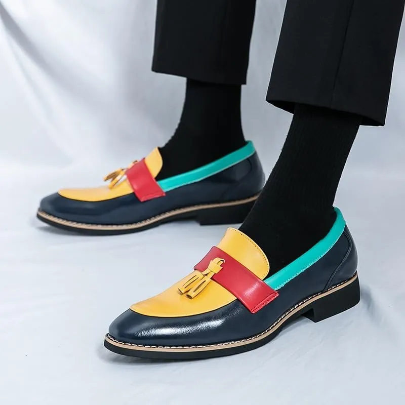 Men's Wingtip Three Tone Patchwork Brogue Oxfords Shoes Slip On Pointed Toe Classic Formal Business Shoes Casual Loafer