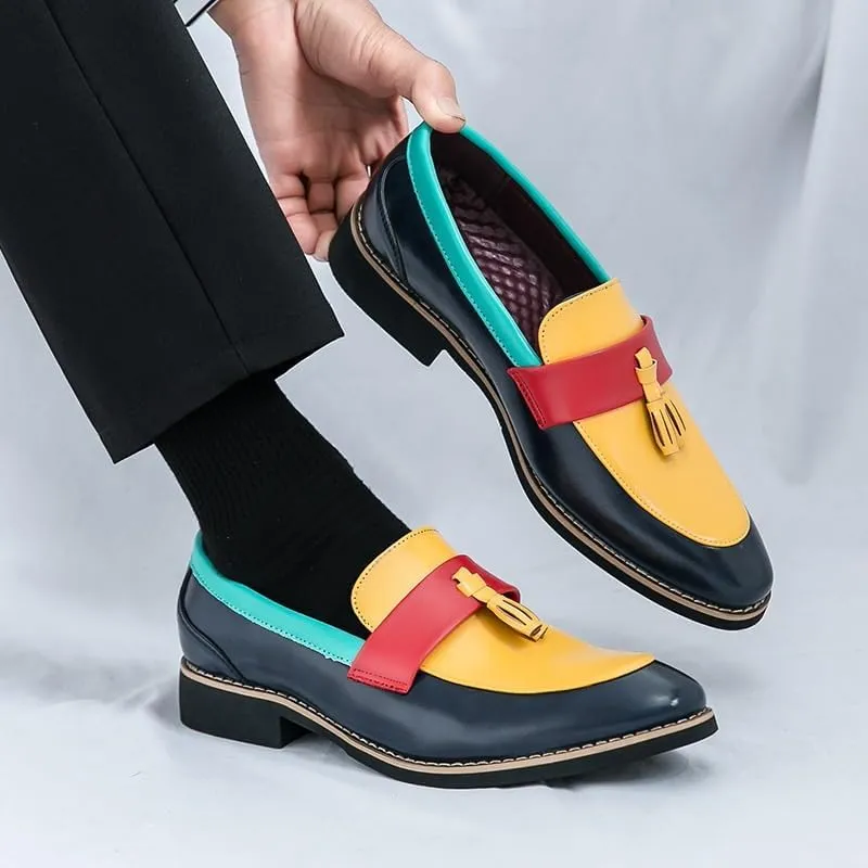 Men's Wingtip Three Tone Patchwork Brogue Oxfords Shoes Slip On Pointed Toe Classic Formal Business Shoes Casual Loafer