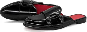 MHB Men's Mule Backless Slip-On Loafer with Monk Strap Casual Dress Sandal Shoes Patent Leather Slipper for Men Black Size 9.5