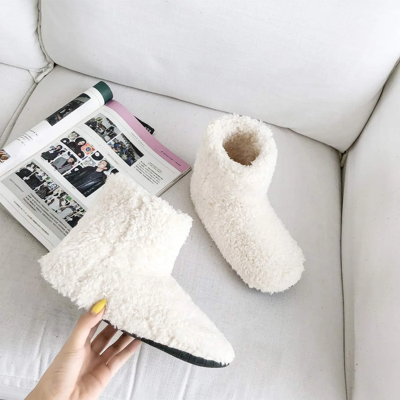 mianshe Women's and Men's Fluffy Bootie Slipper Sock with Memory Foam House Shoes