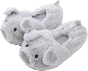 Millffy Funny Womens Warm Animal Slippers - Furry Pink Pig House Shoes