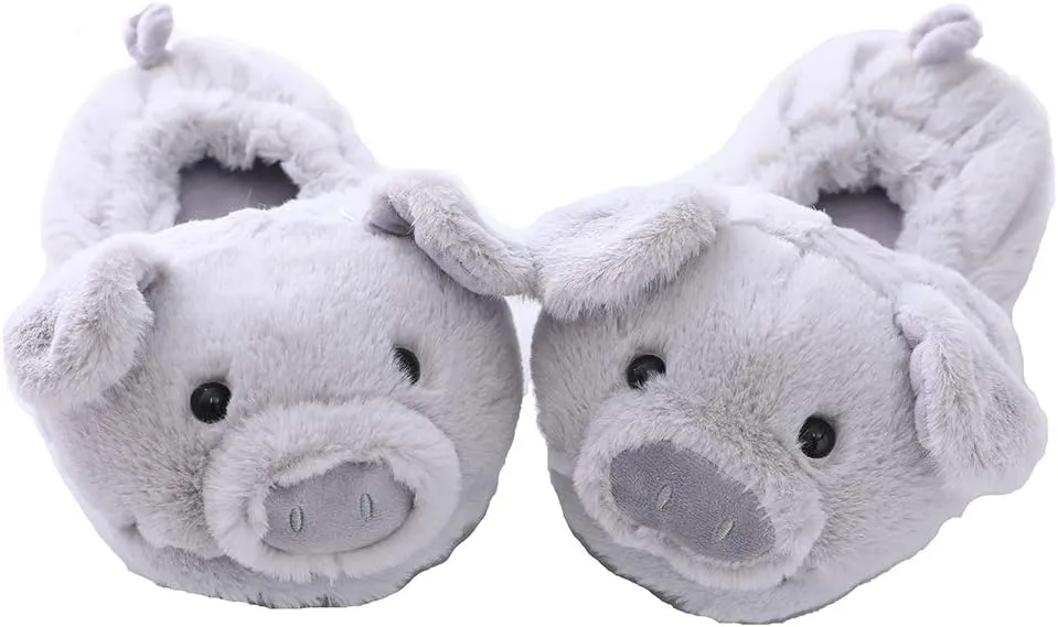 Millffy Funny Womens Warm Animal Slippers - Furry Pink Pig House Shoes