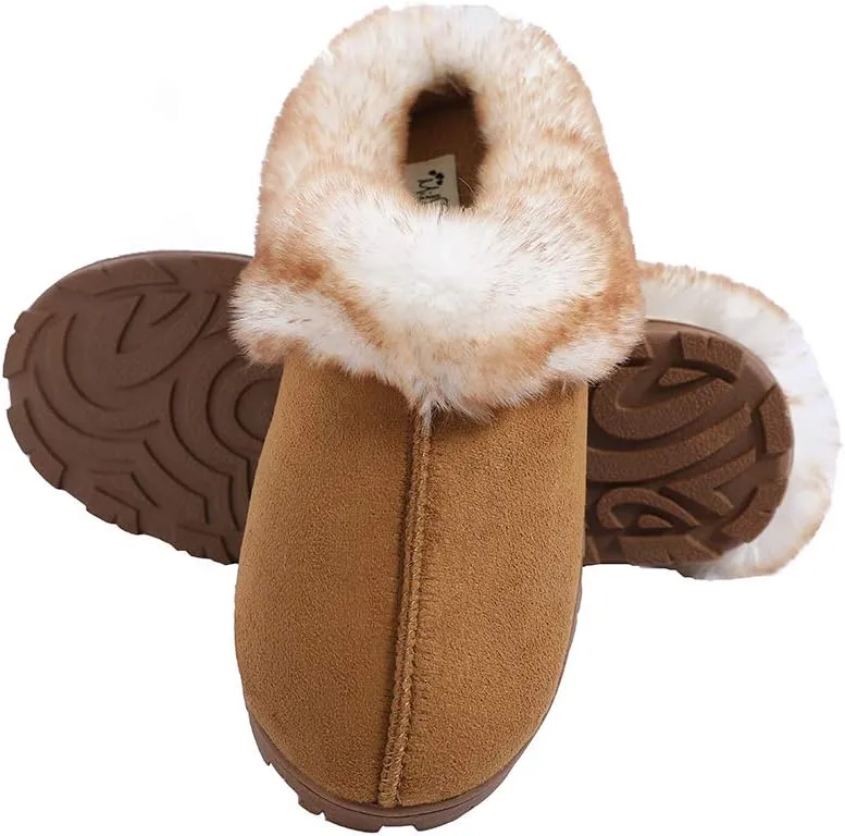 Millffy Women's Faux Fur Clog Comfy Slides Furry Soft Indoor Memory Foam Moccasin Slippers