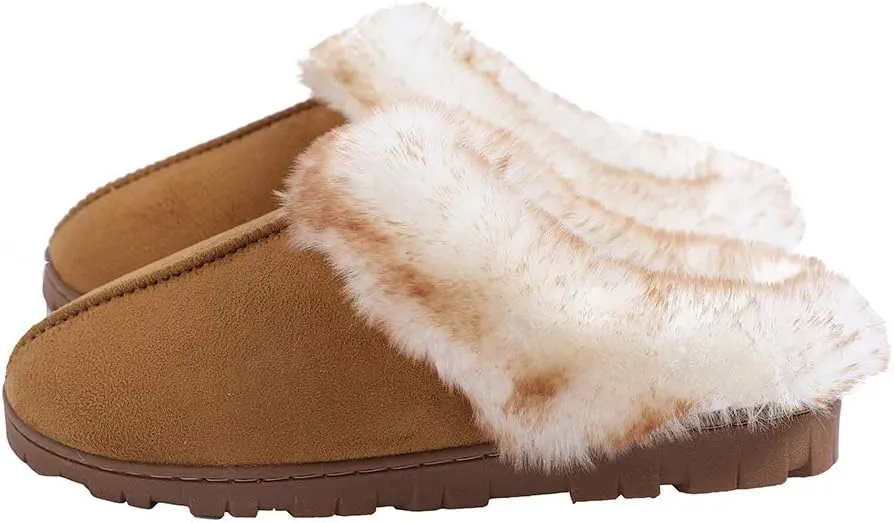 Millffy Women's Faux Fur Clog Comfy Slides Furry Soft Indoor Memory Foam Moccasin Slippers