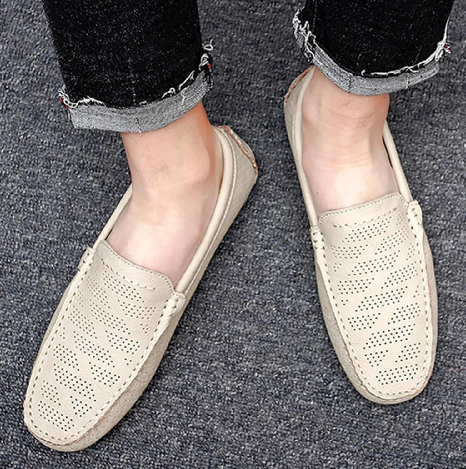Minishion Boys Mens Casual Summer Shoes Slip on Perforated Breathable Penny Loafers Driver Moccasins YY006