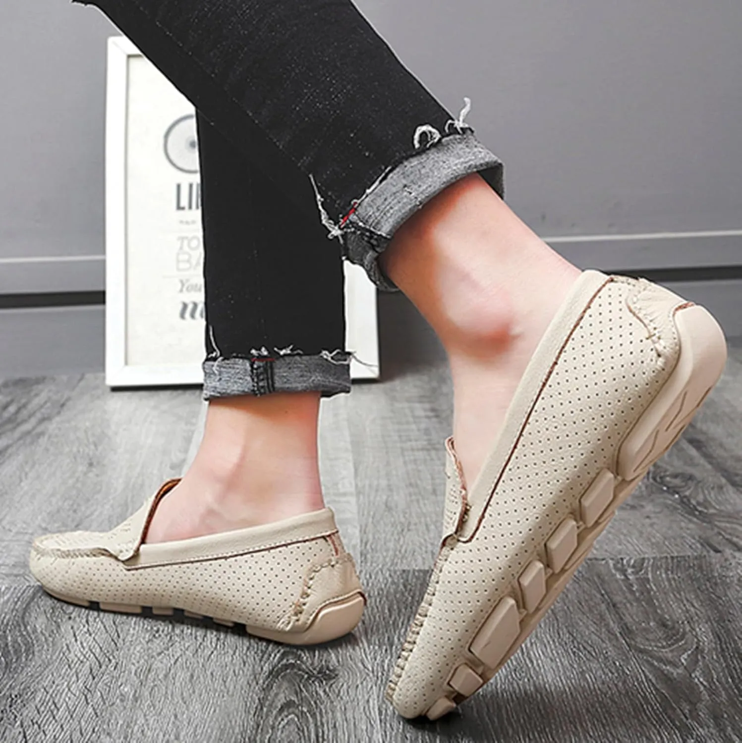 Minishion Boys Mens Casual Summer Shoes Slip on Perforated Breathable Penny Loafers Driver Moccasins YY006