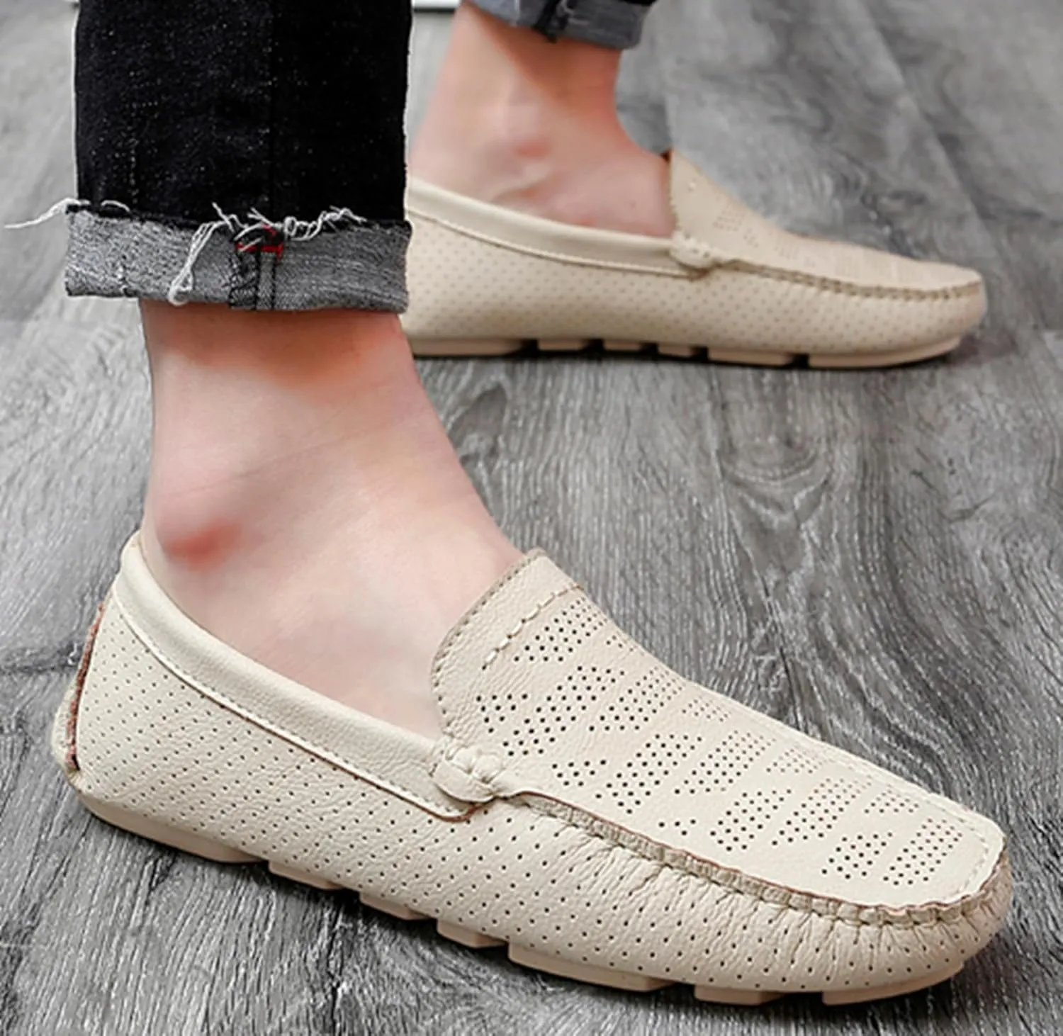 Minishion Boys Mens Casual Summer Shoes Slip on Perforated Breathable Penny Loafers Driver Moccasins YY006