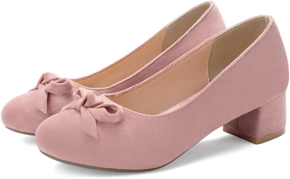 MIOKE Women's Slip-On Loafer Pump Suede Square Toe Buckle Chunky Block Mid Heel Classic Office Dress Shoes