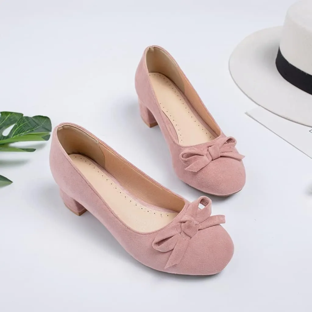 MIOKE Women's Slip-On Loafer Pump Suede Square Toe Buckle Chunky Block Mid Heel Classic Office Dress Shoes