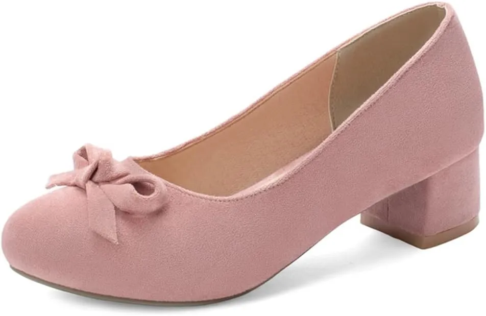 MIOKE Women's Slip-On Loafer Pump Suede Square Toe Buckle Chunky Block Mid Heel Classic Office Dress Shoes